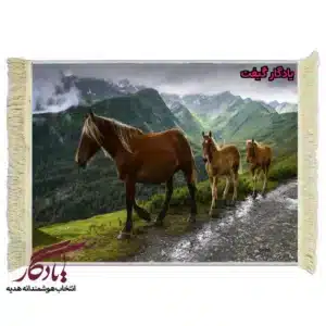 تابلو فرش ماشینی طرح حیوانات یال طلا و فرزندان کد h77