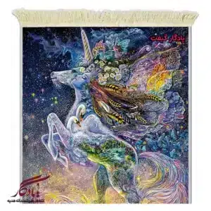 تابلو فرش ماشینی طرح مینیاتور بانوی تک شاخ کد mi94-1