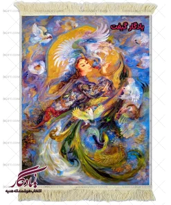 تابلو فرش ماشینی طرح مینیاتور بوسه سیمرغ2 کد mi97 - یادگار گیفت