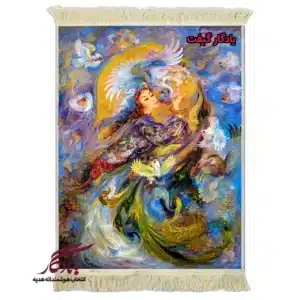 تابلو فرش ماشینی طرح مینیاتور بوسه سیمرغ2 کد mi97