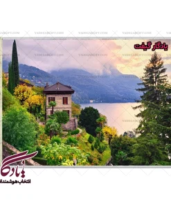 تابلو فرش ماشینی طرح منظره باغ ویلا دریاچه کومو کد m139 - یادگار گیفت