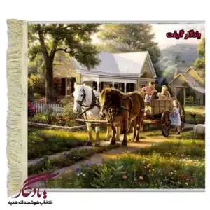 تابلو فرش ماشینی طرح منظره بچه های مزرعه کد m126-1