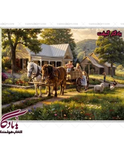 تابلو فرش ماشینی طرح منظره بچه های مزرعه کد m126 - یادگار گیفت