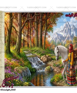 تابلو فرش ماشینی طرح منظره دختر ایل و رود کد m121 - یادگار گیفت