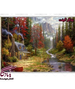 تابلو فرش ماشینی طرح منظره رودخانه و ماهیگیر کد m120 - یادگار گیفت
