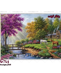 تابلو فرش ماشینی طرح منظره پل چوبی رودخانه کد m125 - یادگار گیفت
