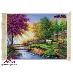 تابلو فرش ماشینی طرح منظره پل چوبی رودخانه کد m125