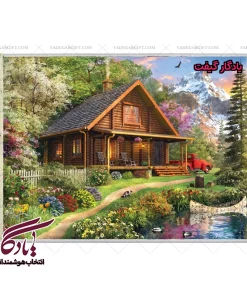 تابلو فرش ماشینی طرح منظره کلبه ای در لاگ کابین کد m142 - یادگار گیفت