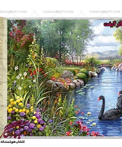 تابلو فرش ماشینی طرح منظره قوهای سیاه کد m212 - یادگار گیفت