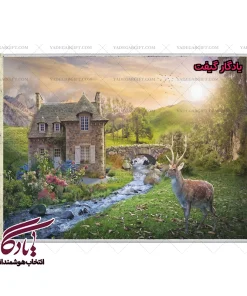 تابلو فرش ماشینی طرح منظره گوزن در غروب دشت کد m189 - یادگار گیفت