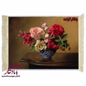 تابلو فرش ماشینی طرح گل رُز و گلدان چینی کد g60