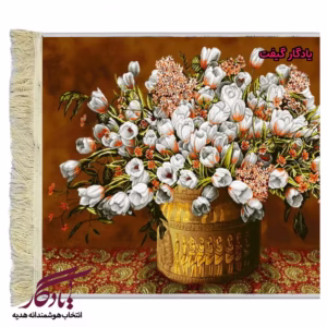 تابلو فرش ماشینی طرح گل لاله در گلدان هخامنشی کد g48-1