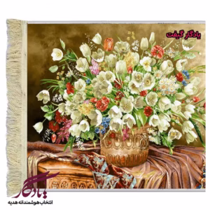 تابلو فرش ماشینی طرح گل لاله و گلدان مس کد g55-1