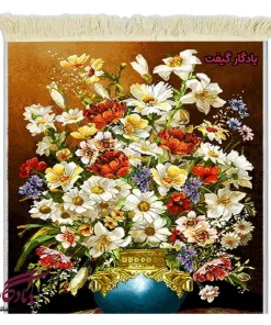 تابلو فرش ماشینی طرح گل بابونه و گلدان نفیس کد g114-1
