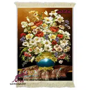 تابلو فرش ماشینی طرح گل بابونه و گلدان نفیس کد g114