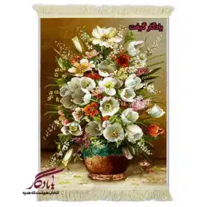 تابلو فرش ماشینی طرح گل نیلوفر و گلدان قهوه ای کد g108