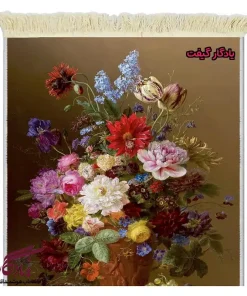 تابلو فرش ماشینی طرح گل ها و گلدان سفالین مصوّر کد g105 - یادگار گیفت