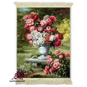 تابلو فرش ماشینی طرح گل رز و گلدان سنگی کد g122