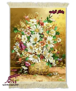 تابلو فرش ماشینی طرح گل ها و گلدان حصیر کد g123