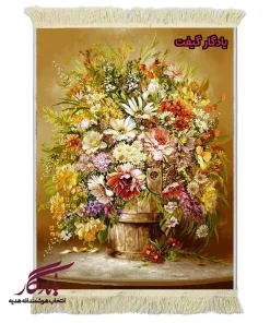 تابلو فرش ماشینی طرح گل های سطل چوبی کد g118