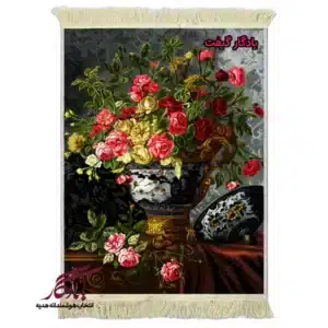 تابلو فرش ماشینی طرح گل های رز و جام چینی کد g135