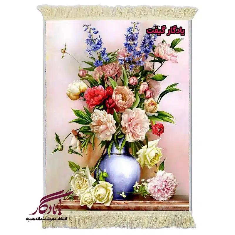 تابلو فرش ماشینی طرح گل و گلدان کبالت کد g143