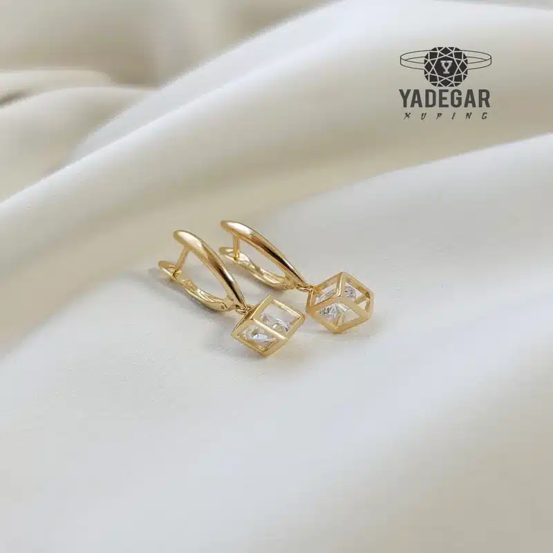 گوشواره ژوپینگ آویز مکعبی کد x108